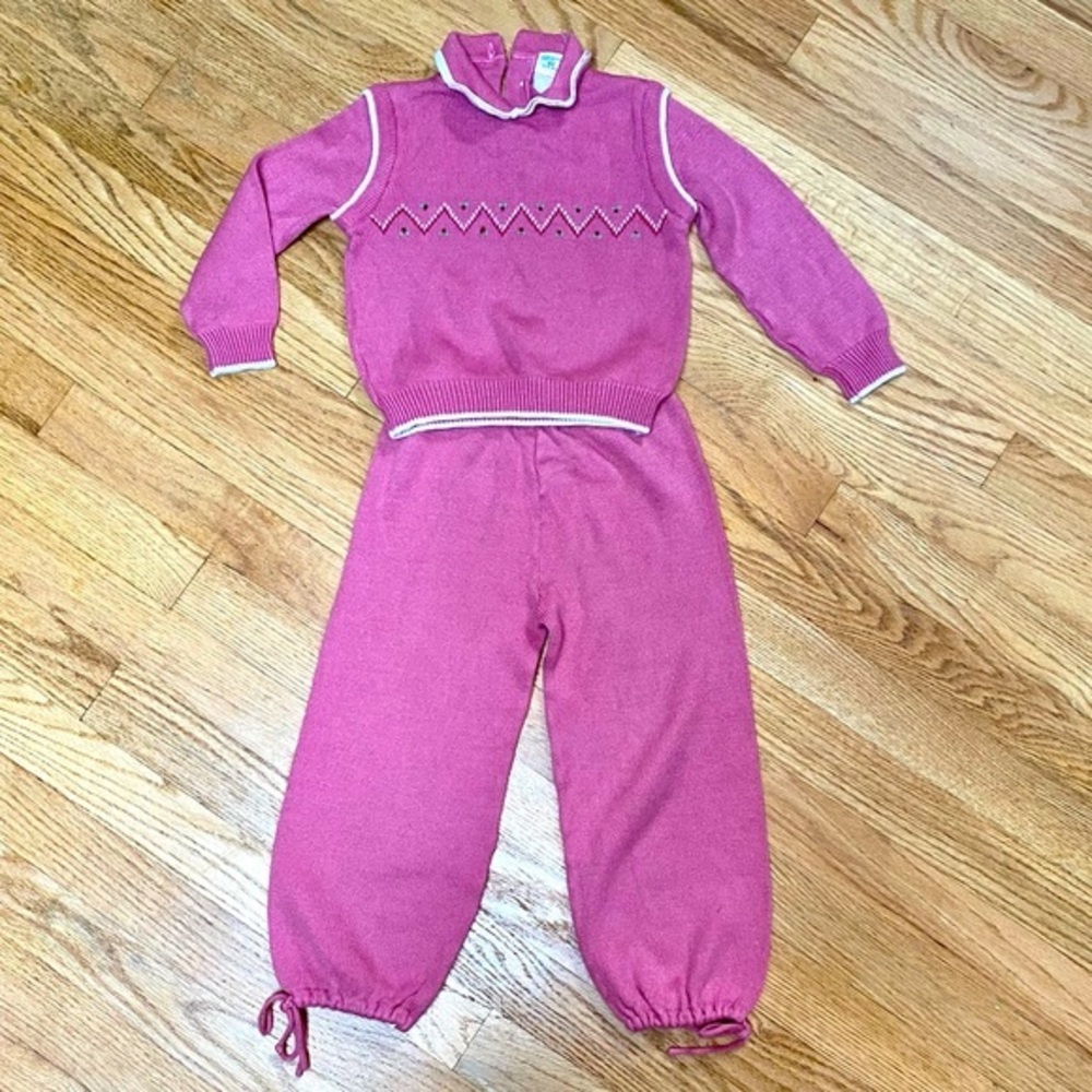 Vintage 1980s Toddler Time JCPenny Two Piece Pink Knit Outfit Size 4T